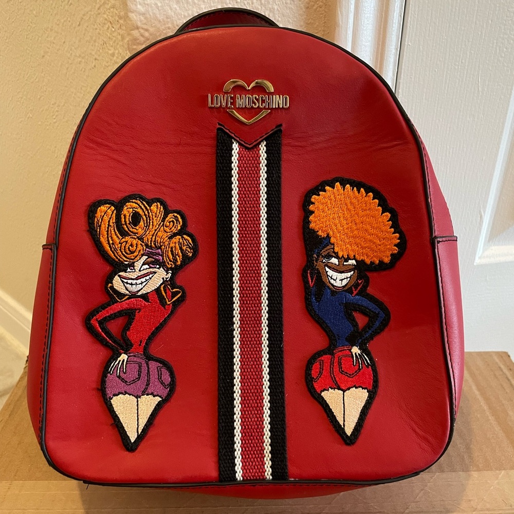 Love Moschino leather red backpack